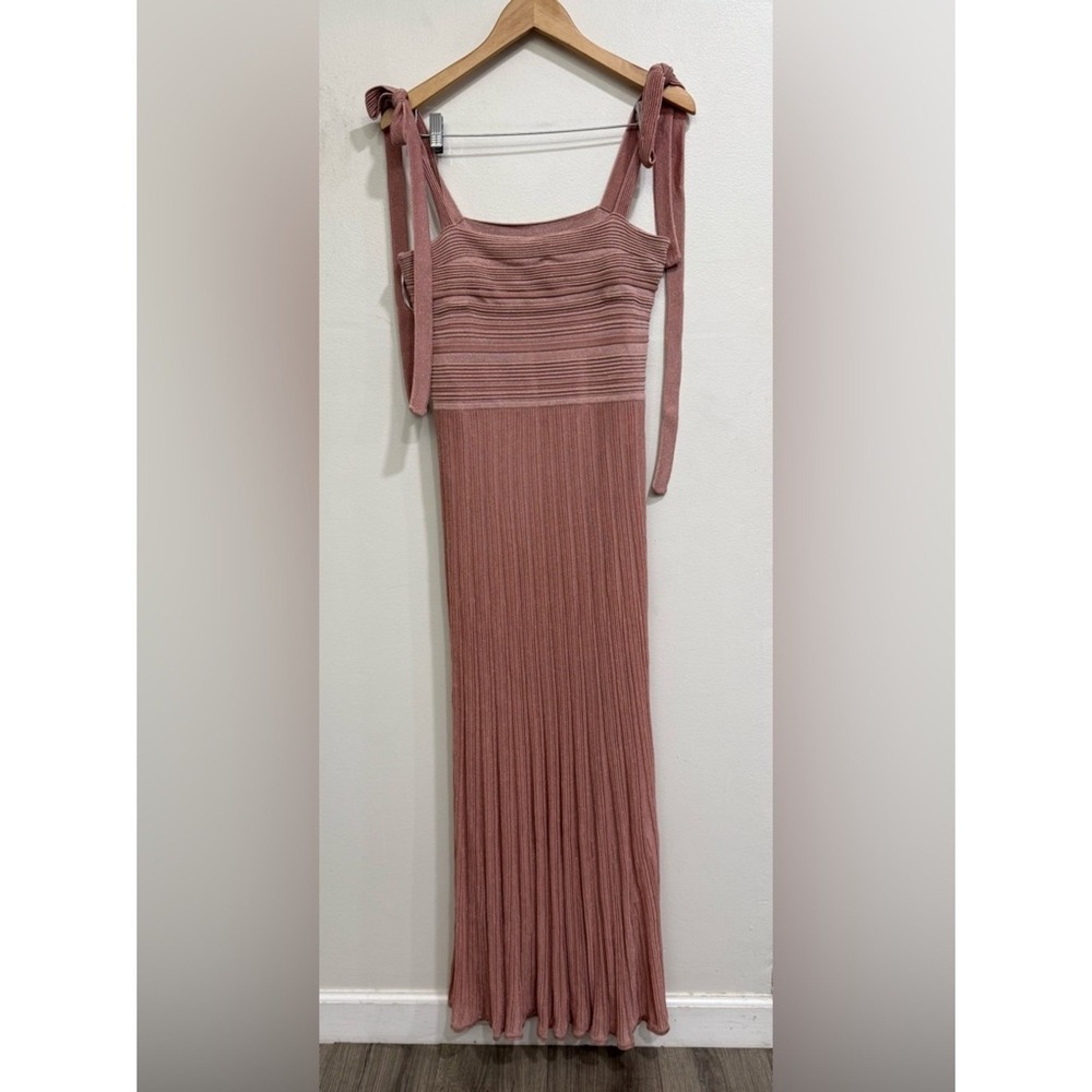 NWT Zimmermann Lucky Tie Shoulder Metallic Rib Maxi Dress in Metallic Pink Sz 10